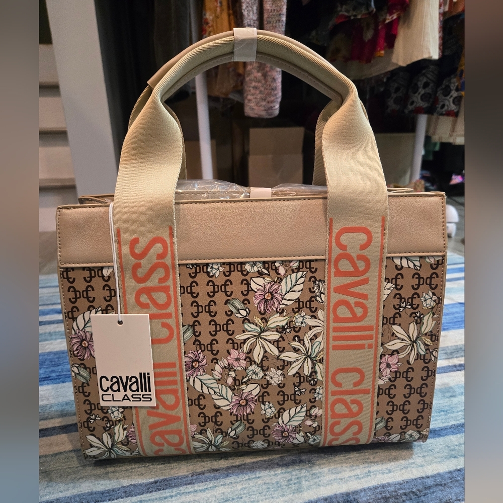 Cavalli Class Floral Logo Serafina Large Tote